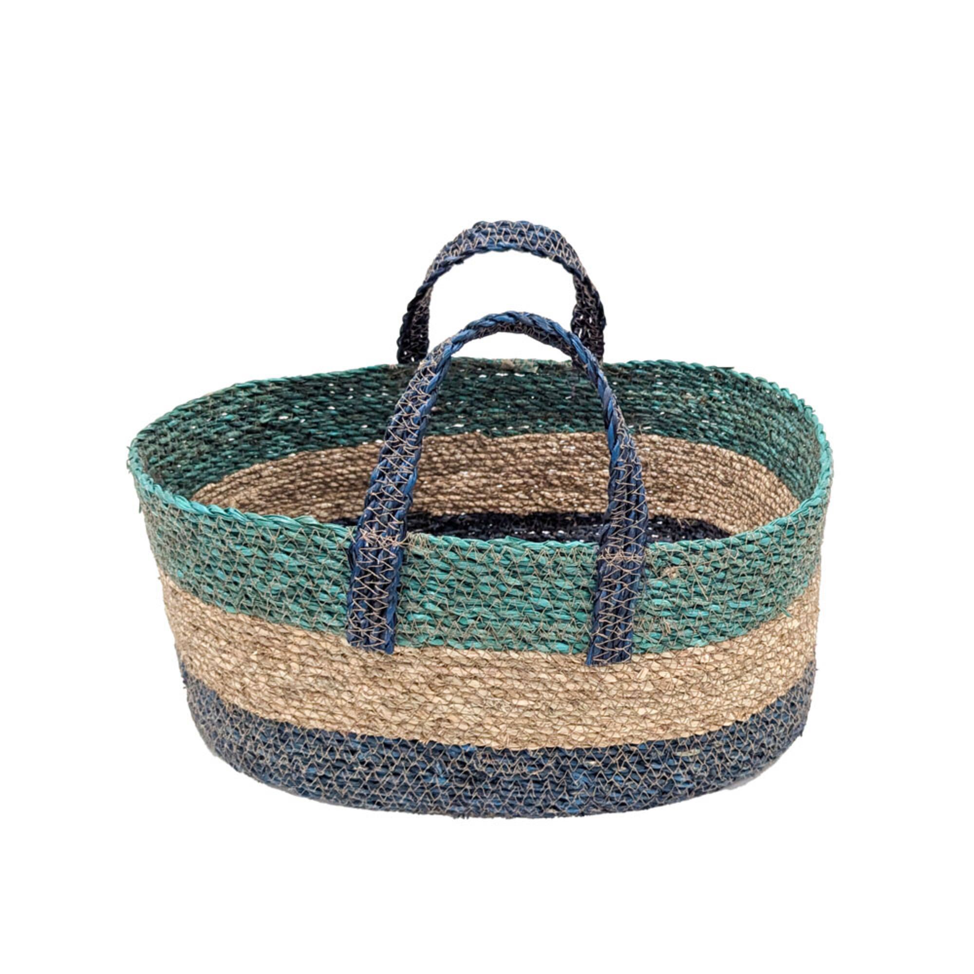 14.5" Blue Stripes Seagrass Basket by Ashland®
